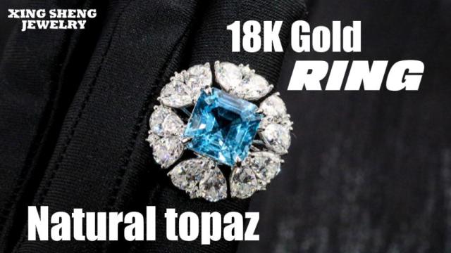 Vintage Art Deco Asscher Cut Natural London Blue Topaz & Pear Moissanite Floral Halo Engagement Ring in 18K Solid Gold (6A VVS Excellent Cut)