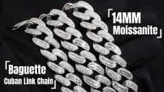14MM Iced Out Baguette & Round Cut Moissanite Cuban Link Chain | VVS D-Color S925 Silver Passes Diamond Tester