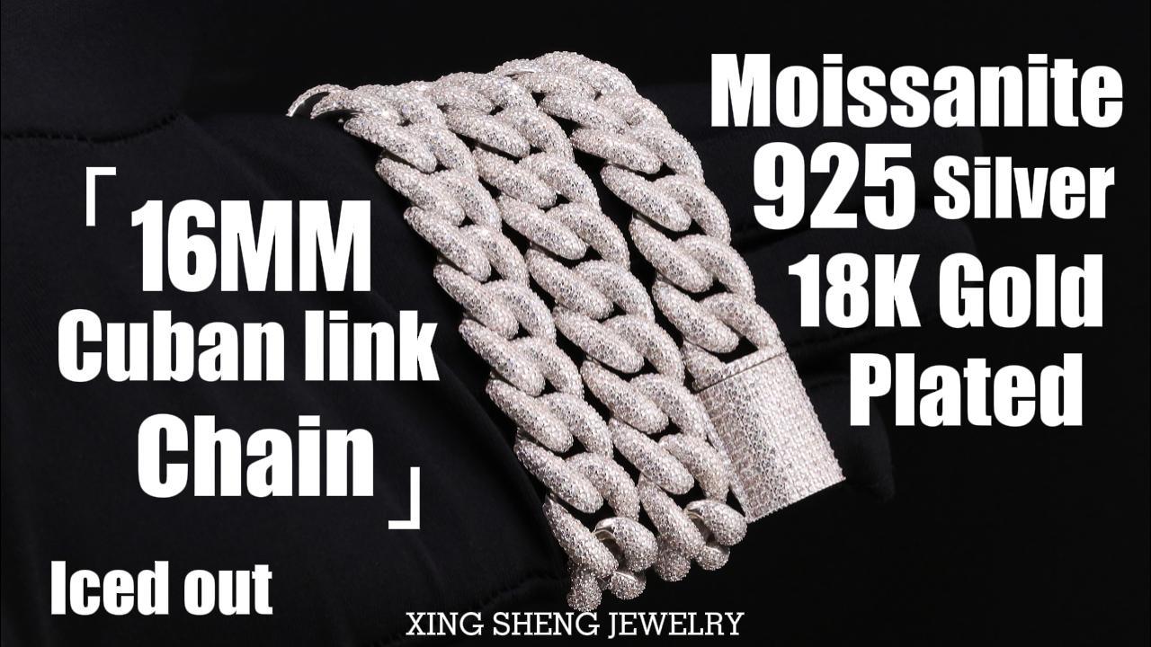 16mm Wide 925 Sterling Silver Full Diamond Moissanite Hip Hop Cuban Link Chain – Factory Direct Wholesale Bulk Supplier for High-Quality Hip Hop Jewelry