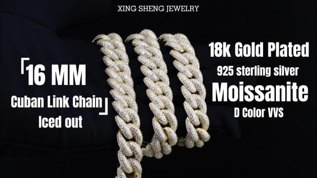 16MM Iced Out Moissanite Cuban Link Chain | 6A VVS Excellent Cut Diamond Alternative in S925 Sterling Silver