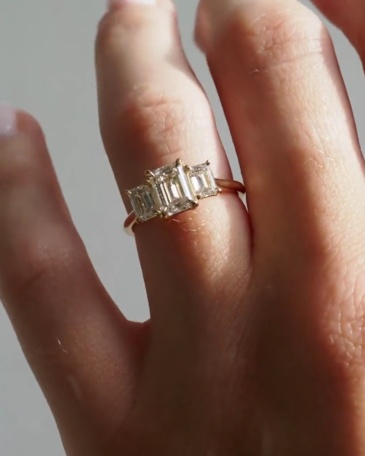 Custom 2.75 Carat Emerald Cut Three-Stone Lab-Grown Diamond Engagement Ring | 14K Gold, IGI Certified E VVS2 3EX