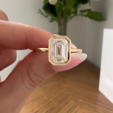 1.50 CT Emerald Cut Lab-Grown Diamond Solitaire Ring in 14K Gold | VVS2 E Color Bezel Setting | IGI Certified Custom Jewelry Gift