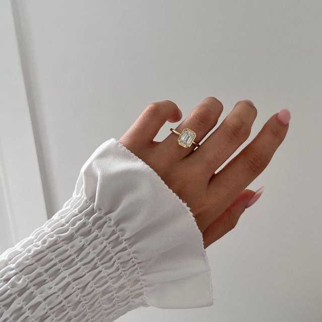 1.50 CT Emerald Cut Lab-Grown Diamond Solitaire Ring in 14K Gold | VVS2 E Color Bezel Setting | IGI Certified Custom Jewelry Gift