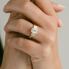 1.50ctw Emerald Cut Three-Stone Lab-Grown Diamond Engagement Ring | 14K Solid Gold | Manufacturer Direct