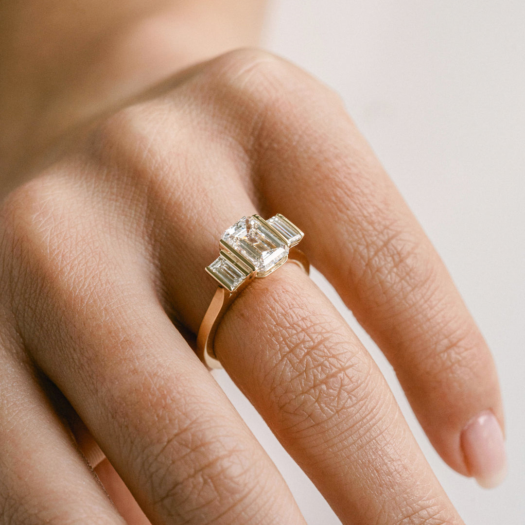 1.50ctw Emerald Cut Three-Stone Lab-Grown Diamond Engagement Ring | 14K Solid Gold | Manufacturer Direct