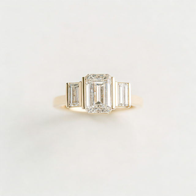 1.50ctw Emerald Cut Three-Stone Lab-Grown Diamond Engagement Ring | 14K Solid Gold | Manufacturer Direct