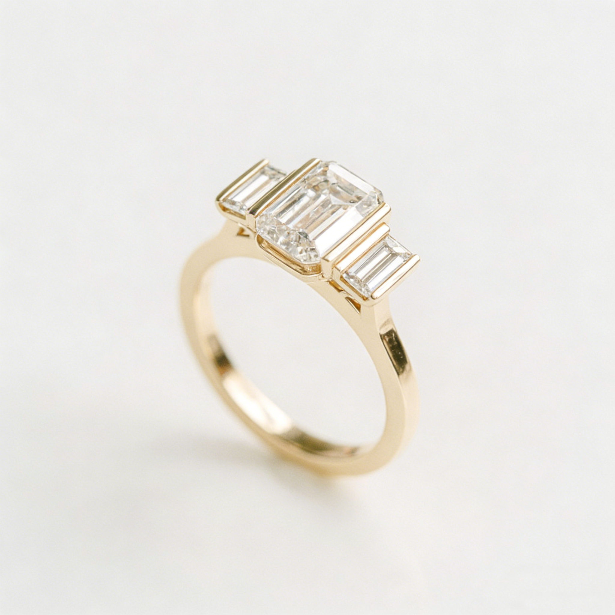 1.50ctw Emerald Cut Three-Stone Lab-Grown Diamond Engagement Ring | 14K Solid Gold | Manufacturer Direct