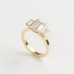1.50ctw Emerald Cut Three-Stone Lab-Grown Diamond Engagement Ring | 14K Solid Gold | Manufacturer Direct