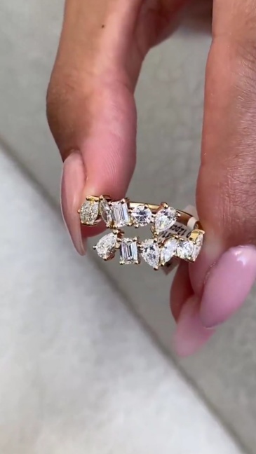 14K Gold Multi-Shape Lab Grown Diamond Cluster Wedding Band (E-F/VVS-VS)