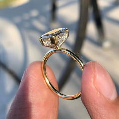 Unique Half Bezel Setting for 3.13 Carat Elongated Cushion Cut Lab Created Diamond