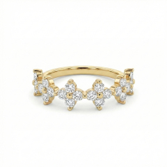Unique 14K gold floral wedding band featuring lab-grown diamond clusters, designed as a stackable nature-inspired ring.
