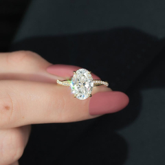 2.5 Carat Oval Lab Diamond Ring on woman's ring finger for size reference