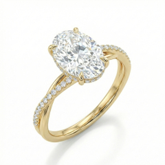 2.5 Carat Oval Lab Grown Diamond Engagement Ring with Twisted Pavé Band in 14K Gold