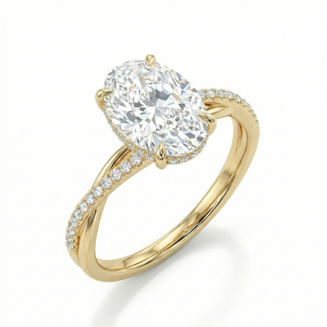 2.5 Carat Oval Lab Grown Diamond Engagement Ring with Twisted Pavé Band in 14K Gold
