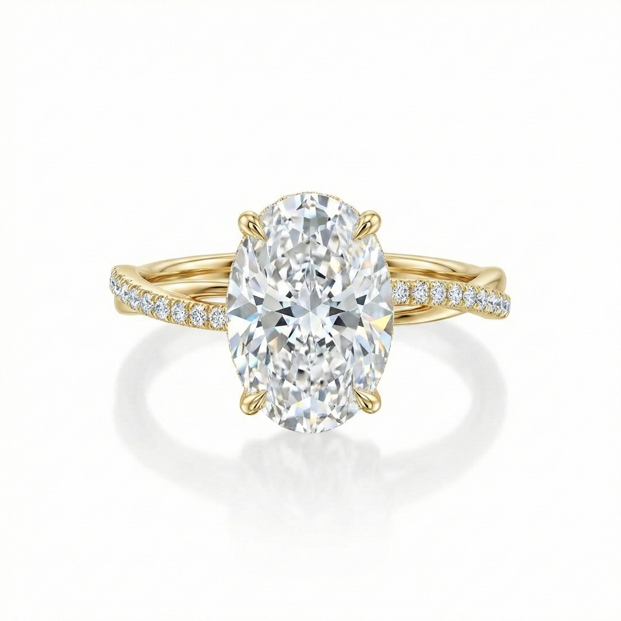 Top view of 2.5ct Oval Lab Diamond Ring showing E color and VS1 clarity