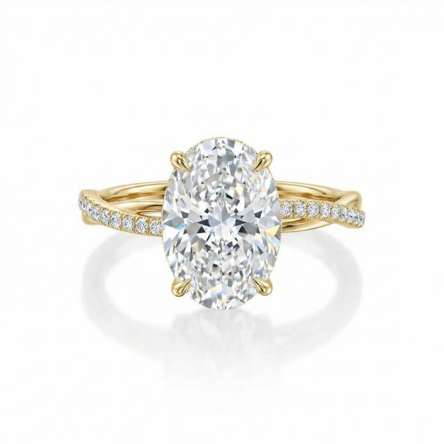 Top view of 2.5ct Oval Lab Diamond Ring showing E color and VS1 clarity