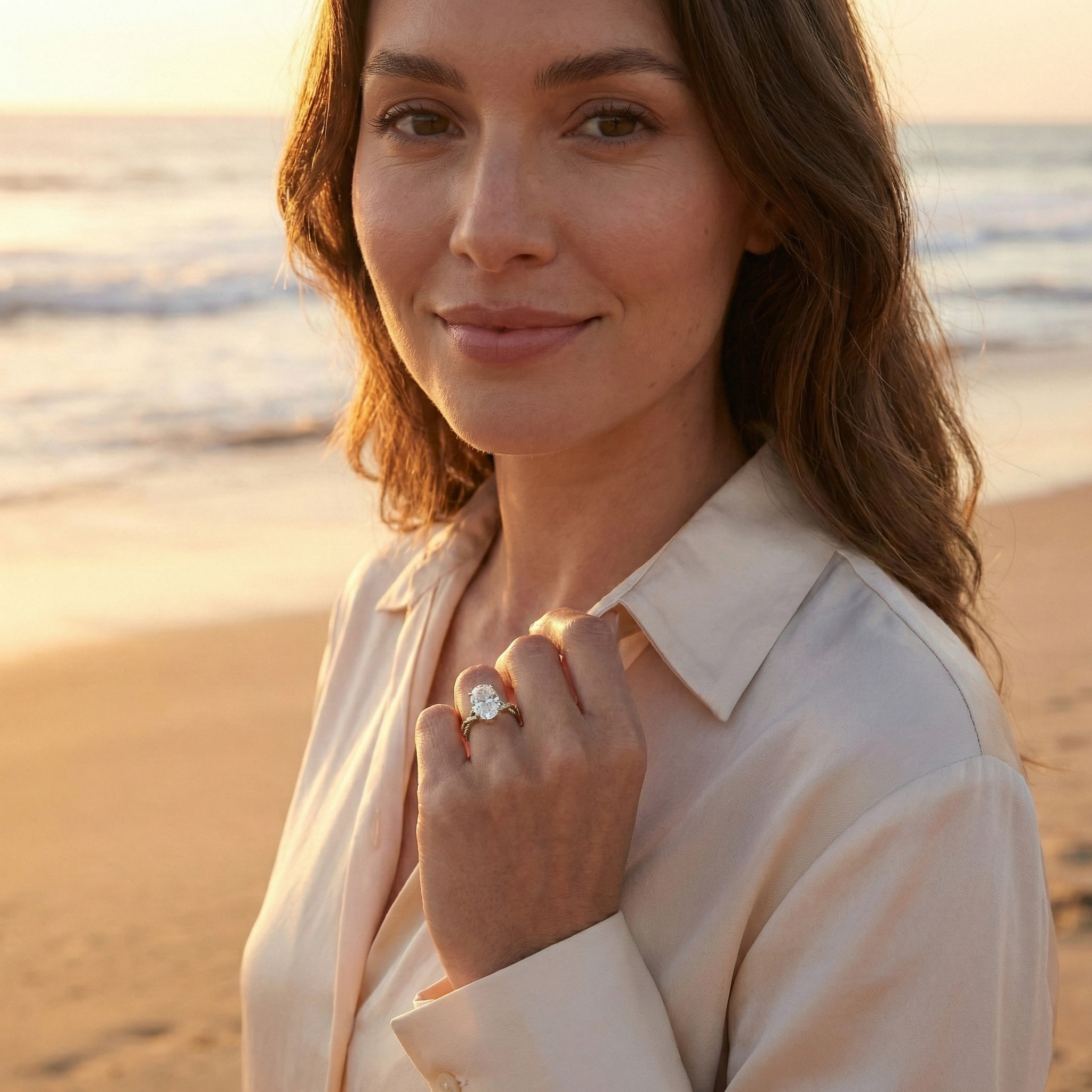 2.5 Carat Oval Lab Grown Diamond Engagement Ring | Twisted Pavé Infinity Band & Hidden Halo | 14K Gold | IGI Certified (E/VS1)
