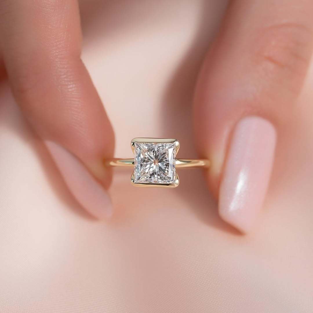 Hand Holding 1 Carat Princess Cut Lab Diamond Promise Ring Showing Size and Sparkle