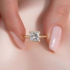 Hand Holding 1 Carat Princess Cut Lab Diamond Promise Ring Showing Size and Sparkle