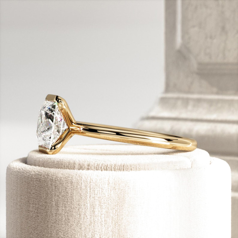 Close Up Detail of Handcrafted 14K Gold Princess Cut Ring Showing Manufacturer Direct Quality