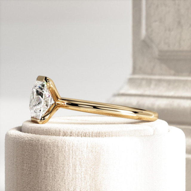 Close Up Detail of Handcrafted 14K Gold Princess Cut Ring Showing Manufacturer Direct Quality