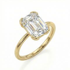 Angled view showing prismatic fire of a 3.13ct Ashoka cut lab diamond ring, appearing larger than a classic emerald cut