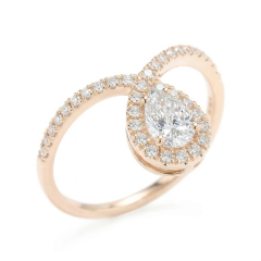 1.1ct Pear Cut Lab Grown Diamond Bypass Halo Engagement Ring | 14K Gold | IGI Certified