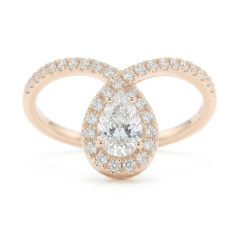 1.1ct Pear Cut Lab Grown Diamond Bypass Halo Engagement Ring | 14K Gold | IGI Certified