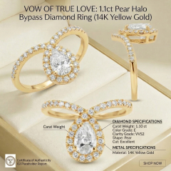 1.1ct Pear Cut Lab Grown Diamond Bypass Halo Engagement Ring | 14K Gold | IGI Certified