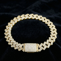 Front view of a completely iced out 10mm moissanite hip hop bracelet crafted in premium S925 sterling silver, featuring a secure box clasp.