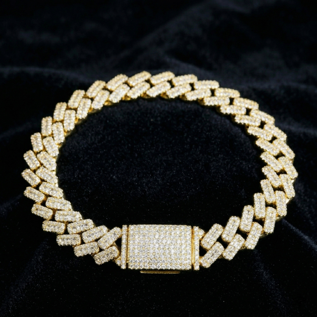 Front view of a completely iced out 10mm moissanite hip hop bracelet crafted in premium S925 sterling silver, featuring a secure box clasp.
