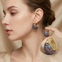 Vibrant Rainbow Pavé Chunky Teardrop Hoop Earrings | Rhodium-Plated 925 Silver & 6A VVS CZ Statement Jewelry