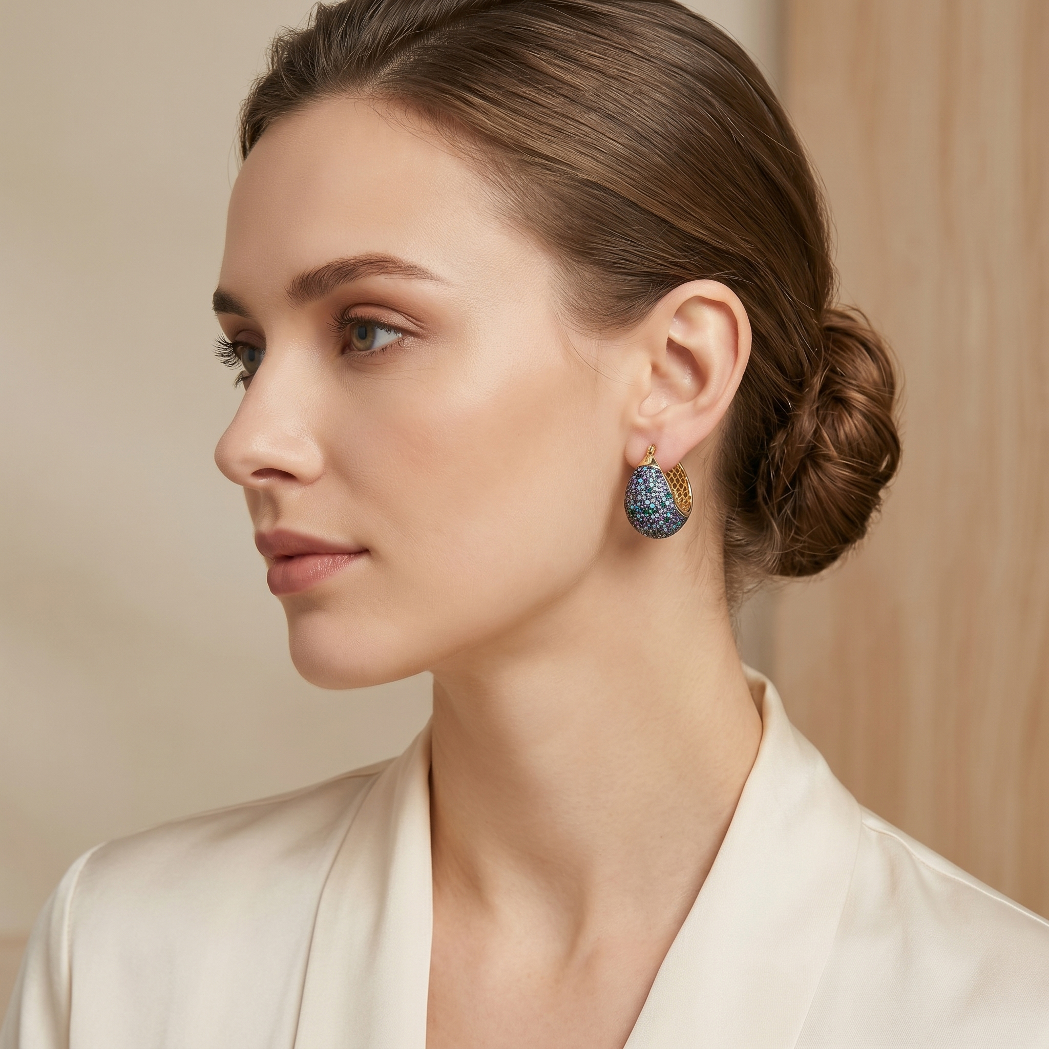 Vibrant Rainbow Pavé Chunky Teardrop Hoop Earrings | Rhodium-Plated 925 Silver & 6A VVS CZ Statement Jewelry