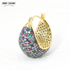 Vibrant Rainbow Pavé Chunky Teardrop Hoop Earrings | Rhodium-Plated 925 Silver & 6A VVS CZ Statement Jewelry