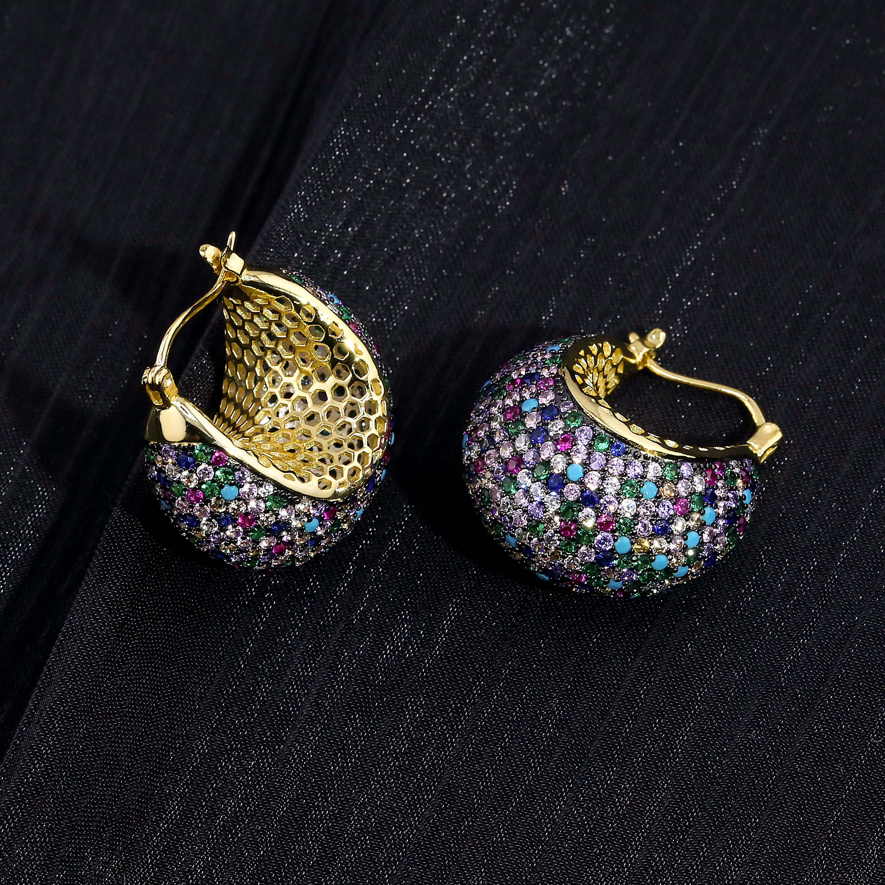 Vibrant Rainbow Pavé Chunky Teardrop Hoop Earrings | Rhodium-Plated 925 Silver & 6A VVS CZ Statement Jewelry