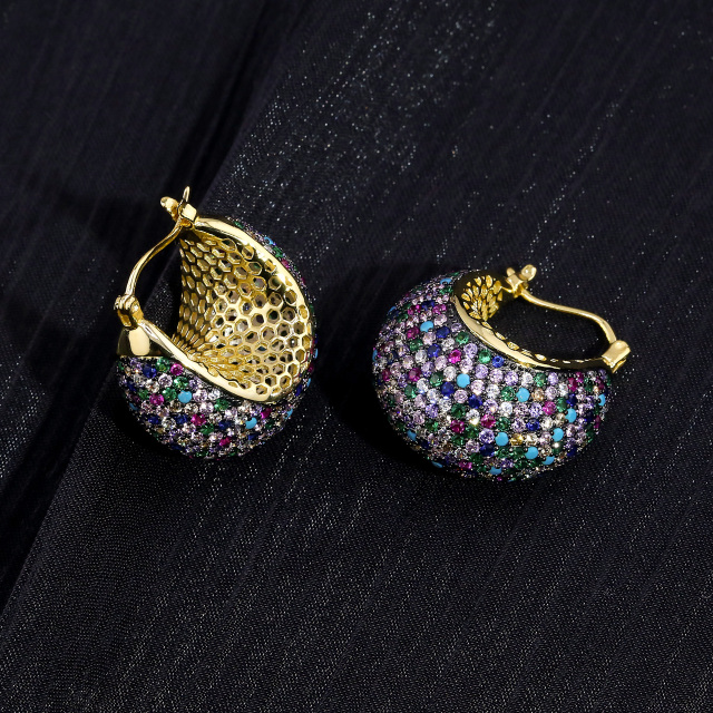 Vibrant Rainbow Pavé Chunky Teardrop Hoop Earrings | Rhodium-Plated 925 Silver & 6A VVS CZ Statement Jewelry