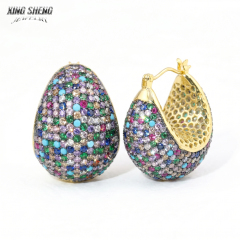 Vibrant Rainbow Pavé Chunky Teardrop Hoop Earrings | Rhodium-Plated 925 Silver & 6A VVS CZ Statement Jewelry