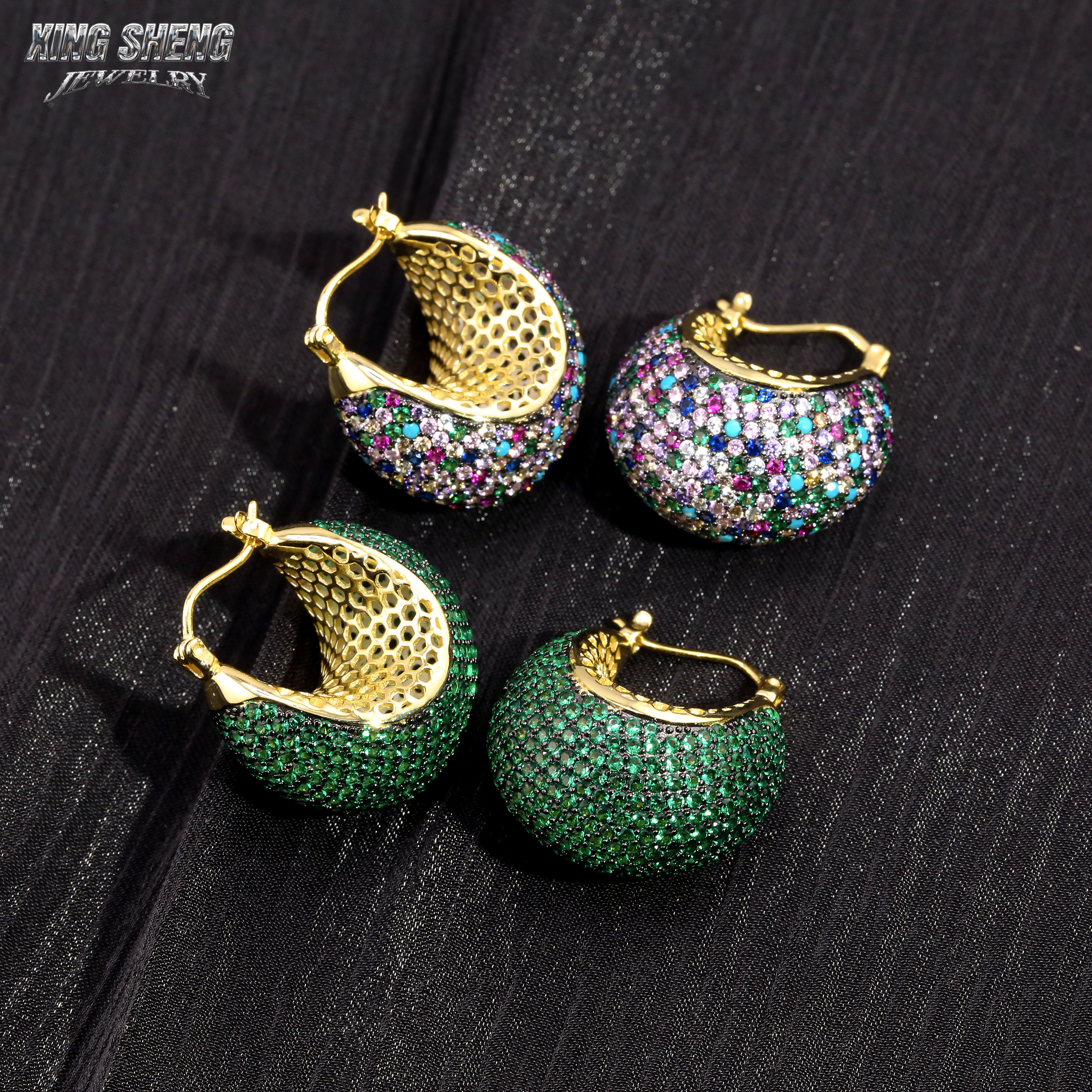 Vibrant Rainbow Pavé Chunky Teardrop Hoop Earrings | Rhodium-Plated 925 Silver & 6A VVS CZ Statement Jewelry