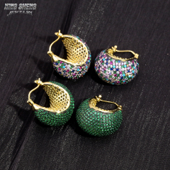 Vibrant Rainbow Pavé Chunky Teardrop Hoop Earrings | Rhodium-Plated 925 Silver & 6A VVS CZ Statement Jewelry