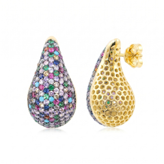 Luxury Rainbow Micro-Pavé Teardrop Stud Earrings | 6A VVS Cubic Zirconia in S925 Sterling Silver | Custom Jewelry Manufacturer