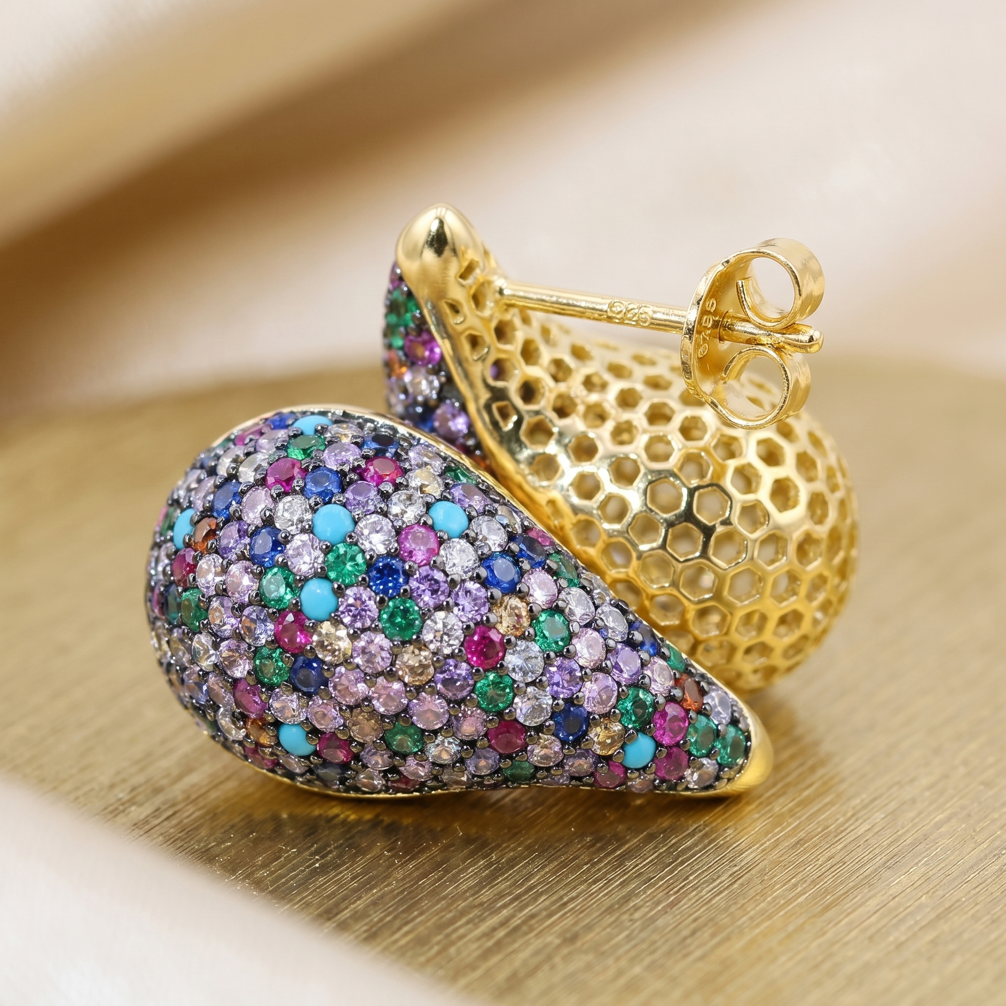 Luxury Rainbow Micro-Pavé Teardrop Stud Earrings | 6A VVS Cubic Zirconia in S925 Sterling Silver | Custom Jewelry Manufacturer