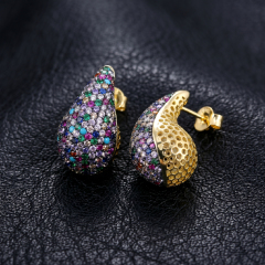 Luxury Rainbow Micro-Pavé Teardrop Stud Earrings | 6A VVS Cubic Zirconia in S925 Sterling Silver | Custom Jewelry Manufacturer