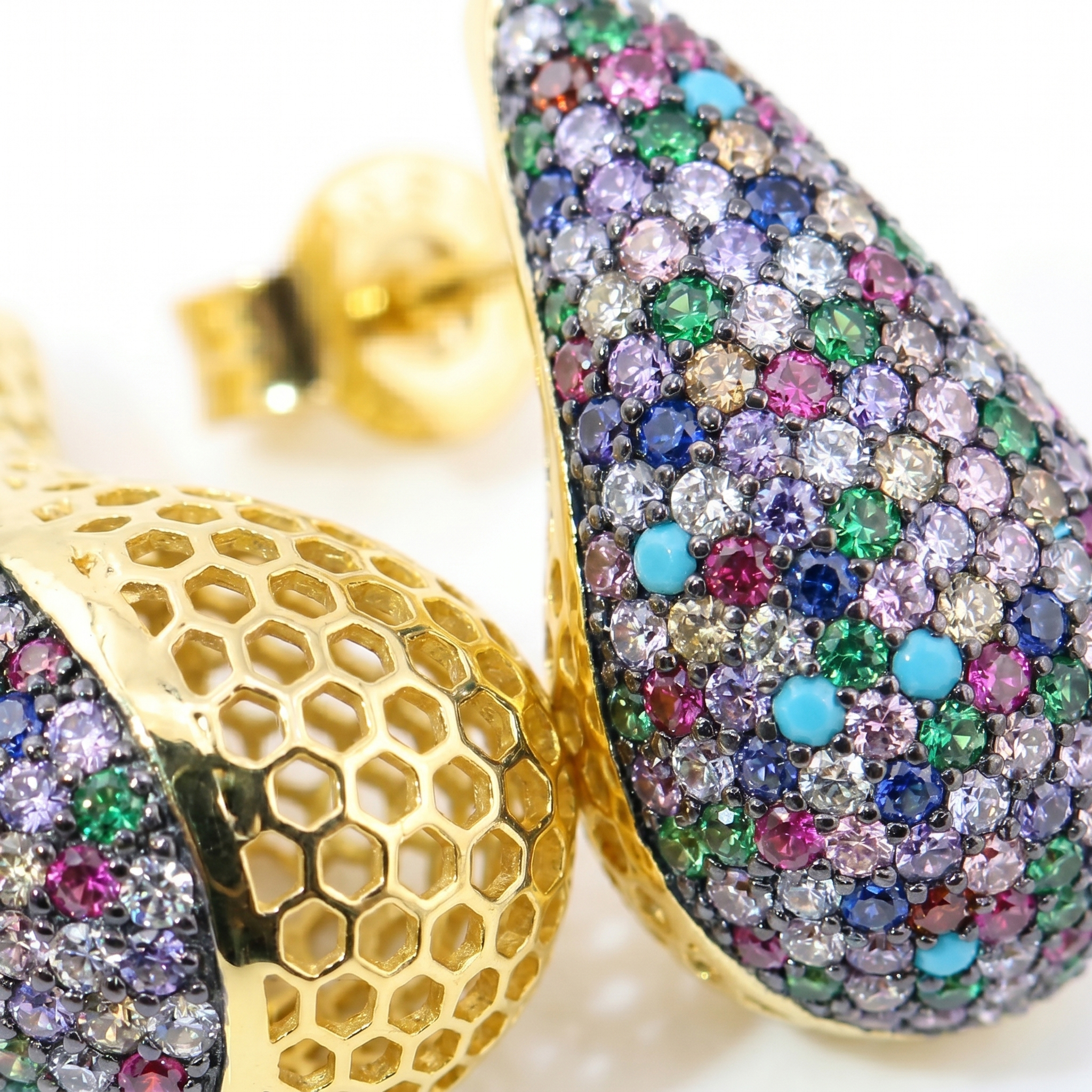 Luxury Rainbow Micro-Pavé Teardrop Stud Earrings | 6A VVS Cubic Zirconia in S925 Sterling Silver | Custom Jewelry Manufacturer