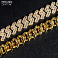 Close-up showing both the iced-out front with precision wax-set moissanite and the polished smooth back of the 15mm S925 silver Cuban link chain.