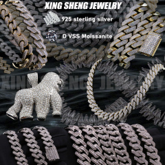15MM Iced Out Baguette & Round Moissanite Cuban Link Chain | S925 Silver, VVS D-E Color, Excellent Cut | Custom Hip Hop Jewelry