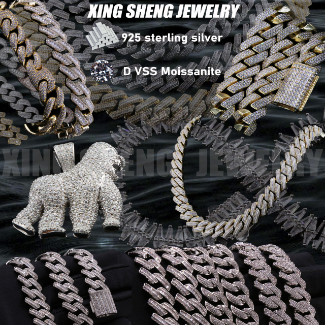 15MM Iced Out Baguette & Round Moissanite Cuban Link Chain | S925 Silver, VVS D-E Color, Excellent Cut | Custom Hip Hop Jewelry