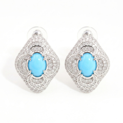 Flat lay pair view of the handmade S925 sterling silver moissanite earrings with secure backings.
