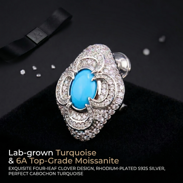 Premium luxury black velvet jewelry gift box presentation for the custom lab-grown turquoise and 6A moissanite earrings.