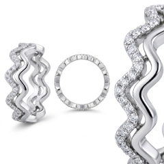 Multiple angles including top and side views of the S925 silver rhodium-plated wavy ring, manufactured by an 18-year experienced source jewelry factory.