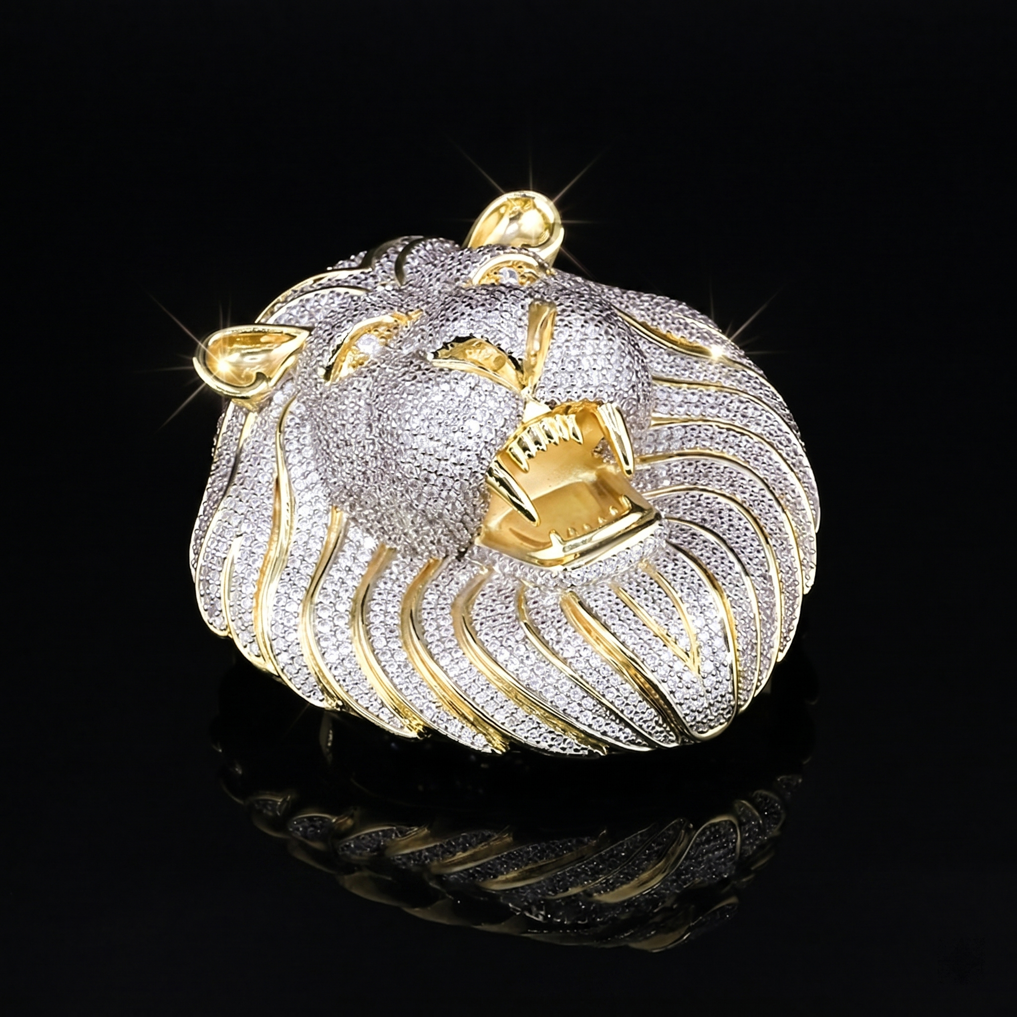 Custom 3D Iced Out Lion Head Pendant | 6A D-Color VVS Moissanite | Rhodium Plated S925 Sterling Silver Hip Hop Jewelry